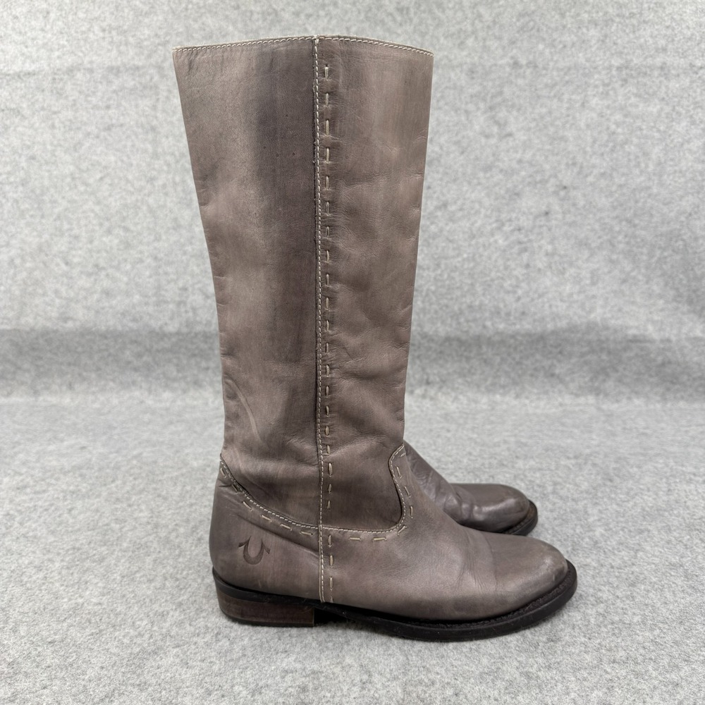 True Religion Tall Leather Knee-High Riding Boots 7 Gray‎ Maddy Style TRS91110